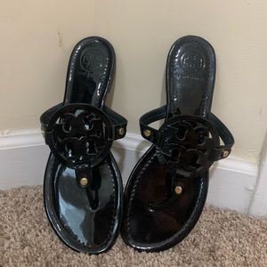 Authentic Tory Burch Miller Sandal Perfect Black Patent Leather